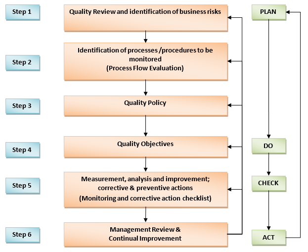 A flowchart with an overview of the steps involved in implementing SQMAS